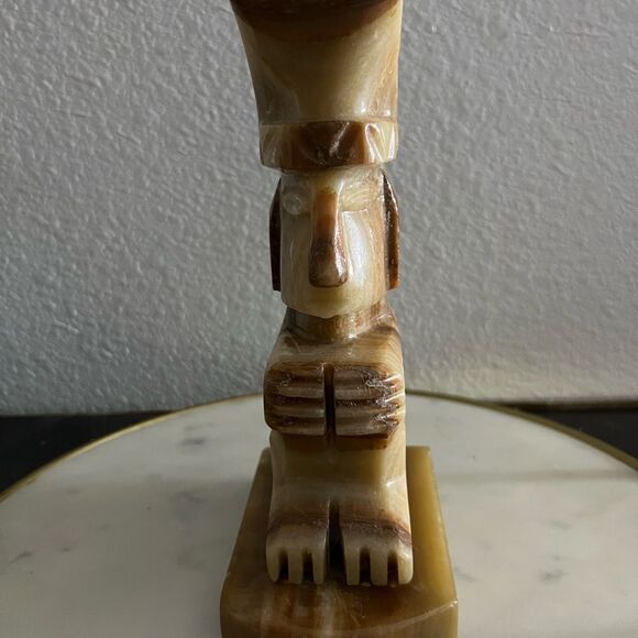 Carved Stone Vintage Mayan Aztec Inspired Onyx Agate Bookends MCM - Picture 2 of 7